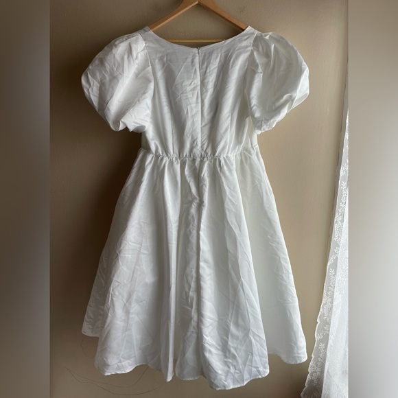New Shein Curve Women White Puff Sleeve Square Neck Mid Dress Size 1X - Picture 8 of 12